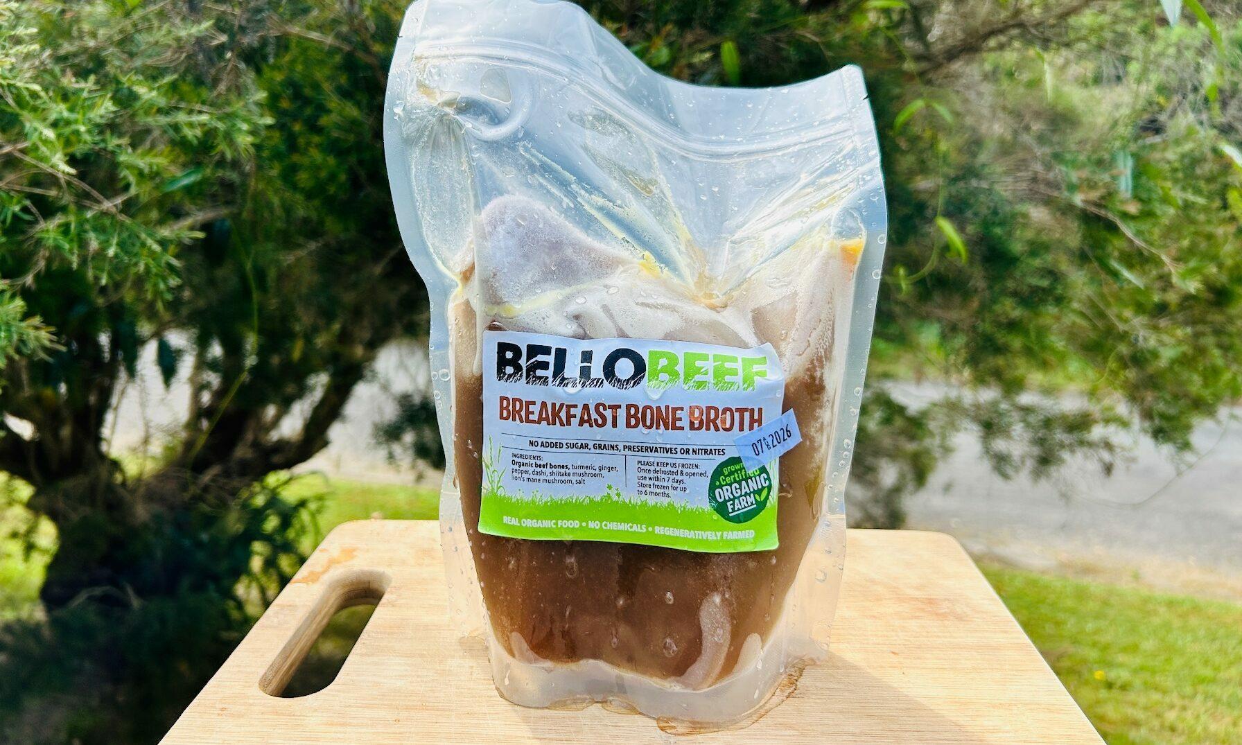 Bello Beef - Bone Broth 1L Plastic Pouch - Frozen (Now with ginger, turmeric, shiitake & lions mane!)